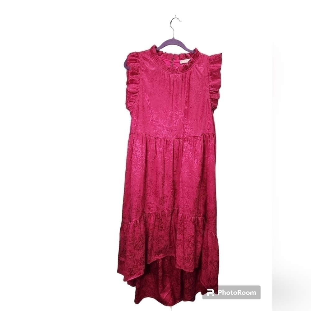 Karlie Pink Ruffled Sleeve Tiered High Low Midi Dress Sz.M